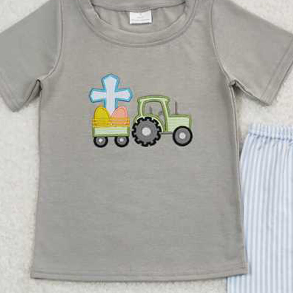 4.12 BSPO0194 RTS NO MOQ Boys Easter Eggs Tractor Collection Clothes