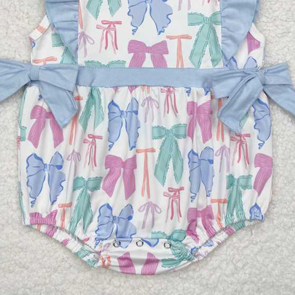 4.08 SR2027 RTS NO MOQ Flutter sleeves colorful bows baby girls romper