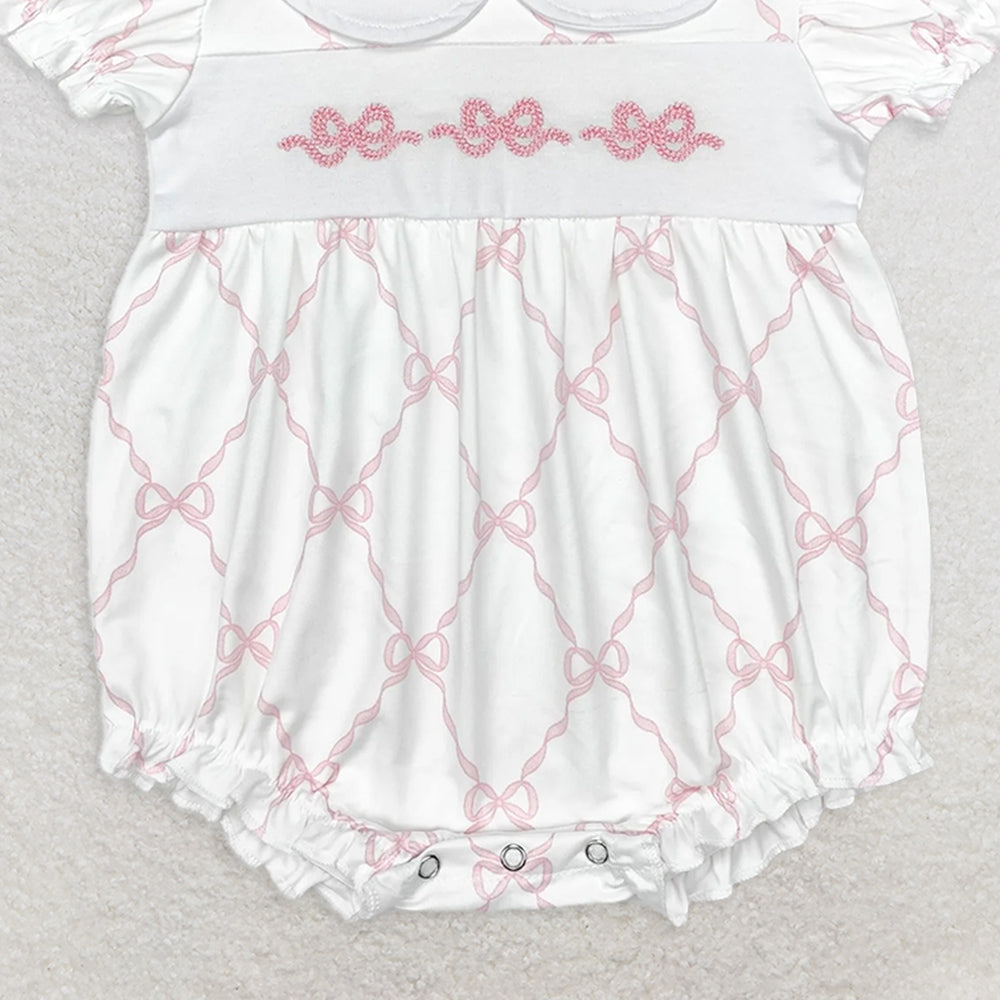 SR1967 RTS NO MOQ Baby Girls Summer Rompers Baby Infant Girls Bows 3 Colors Short Sleeve Rompers