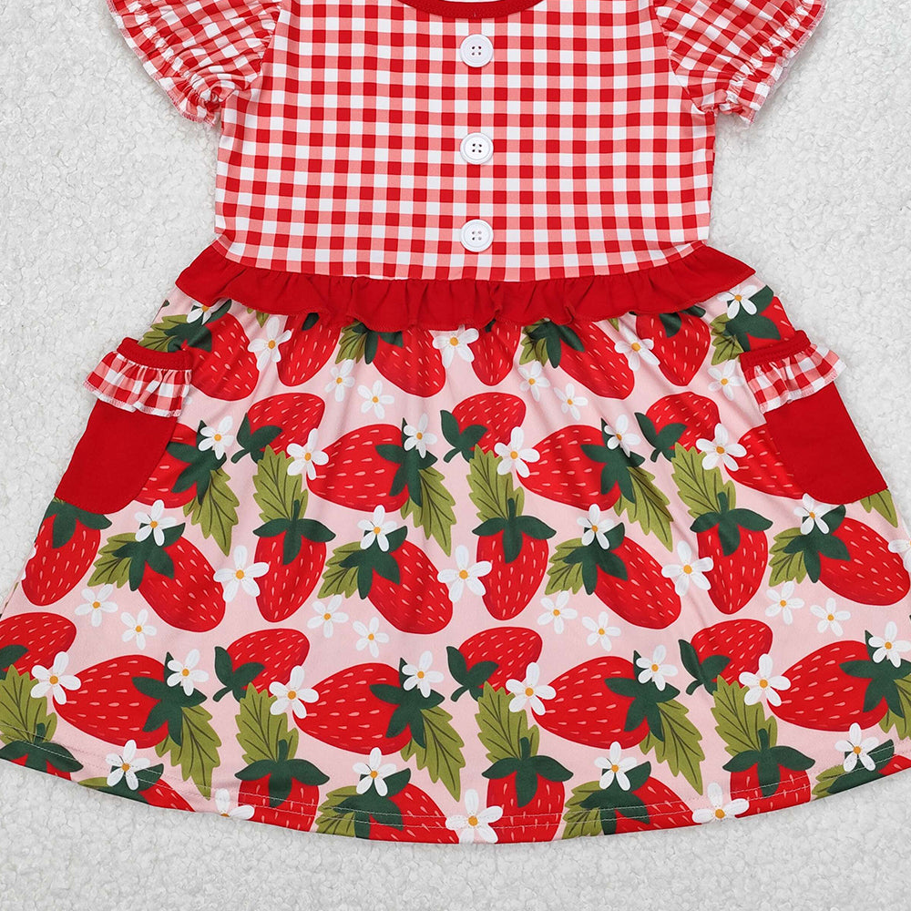4.30 GSD1612 RTS NO MOQ Red plaid short sleeves strawberry baby girls dresses