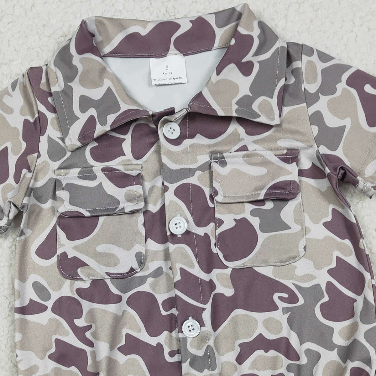 12.29 RTS NO MOQ (In stock)SR3652 Baby Boys Rompers Baby Boys Southern Grey Camo Button Pockets Rompers