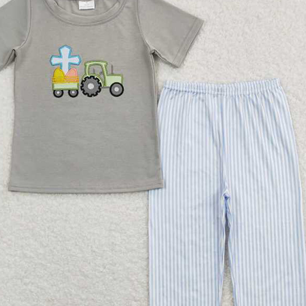 4.12 BSPO0194 RTS NO MOQ Boys Easter Eggs Tractor Collection Clothes