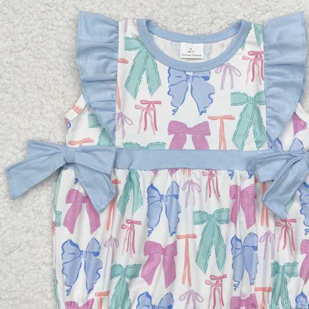 4.08 SR2027 RTS NO MOQ Flutter sleeves colorful bows baby girls romper
