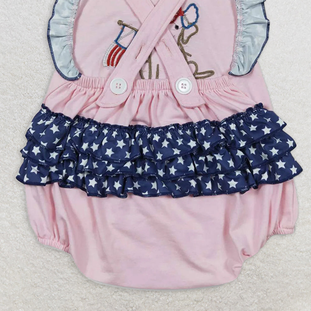 SR0332 RTS NO MOQ Baby Girls Summer Rompers Embroidery Baby Girls Boys 4th Of July Dog Sibling Summer Shorts Sets