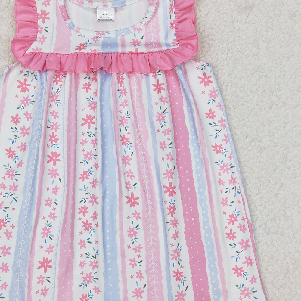 4.25 GSD1901 RTS NO MOQ Pink ruffle floral stripe baby girls spring summer dress