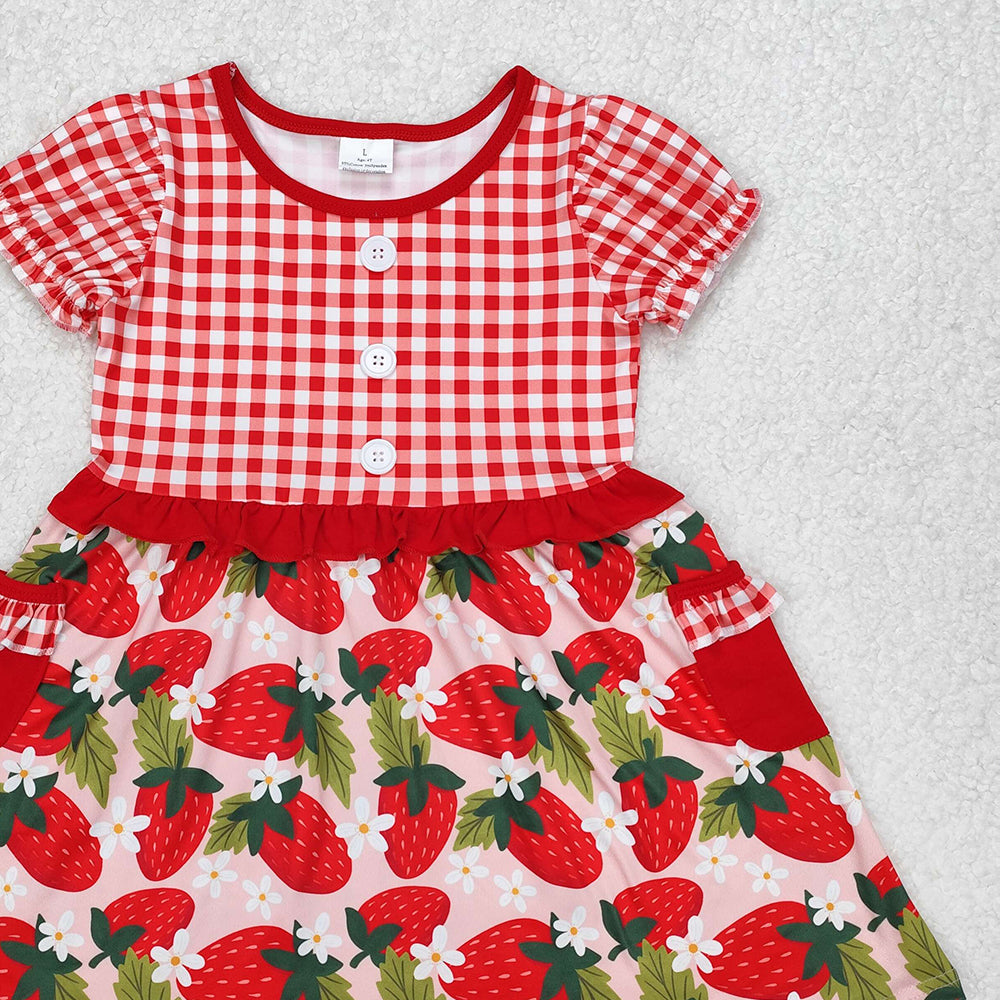 4.30 GSD1612 RTS NO MOQ Red plaid short sleeves strawberry baby girls dresses