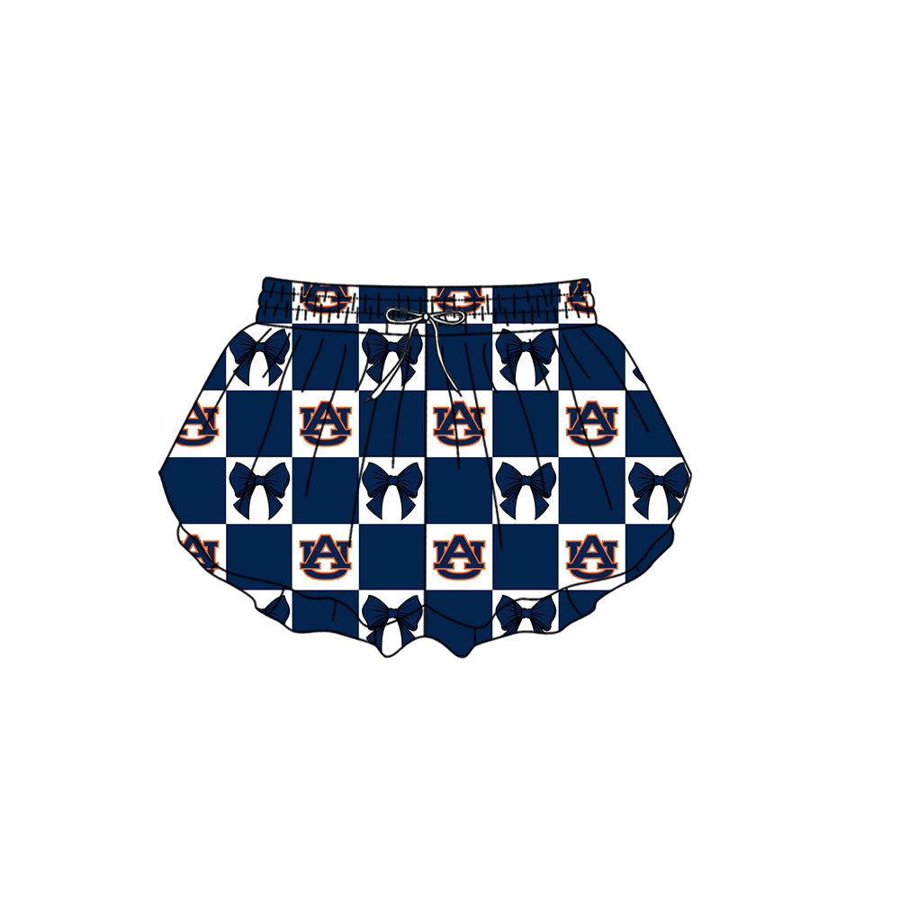 CUSTOM MOQ 5 Kids Clothing for Girls Baby Girls Blue Plaid Bottom Team Shorts