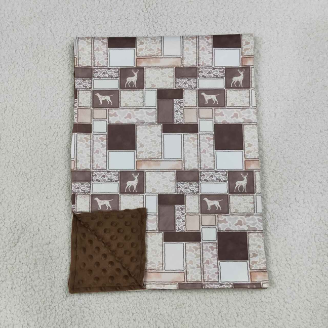 BL0249 RTS NO MOQ (In stock)Toddler Kids Dogs Deer Ducks Animal Camo Check Print Blanket