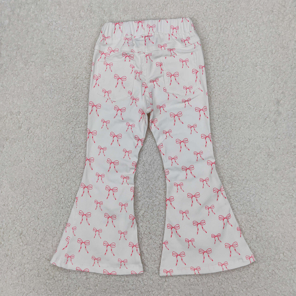 4.07 P0732 RTS NO MOQ Baby Girls Pants White pink bow denim pants kids girls jeans