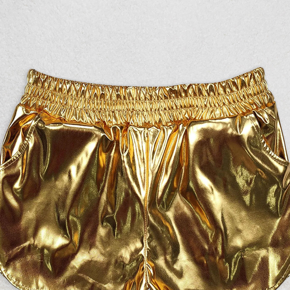 USA Shop (in stock)SS0417RTS NO MOQ Baby Girls Summer Shorts Kids Girls Yellow Leather Summer Shorts