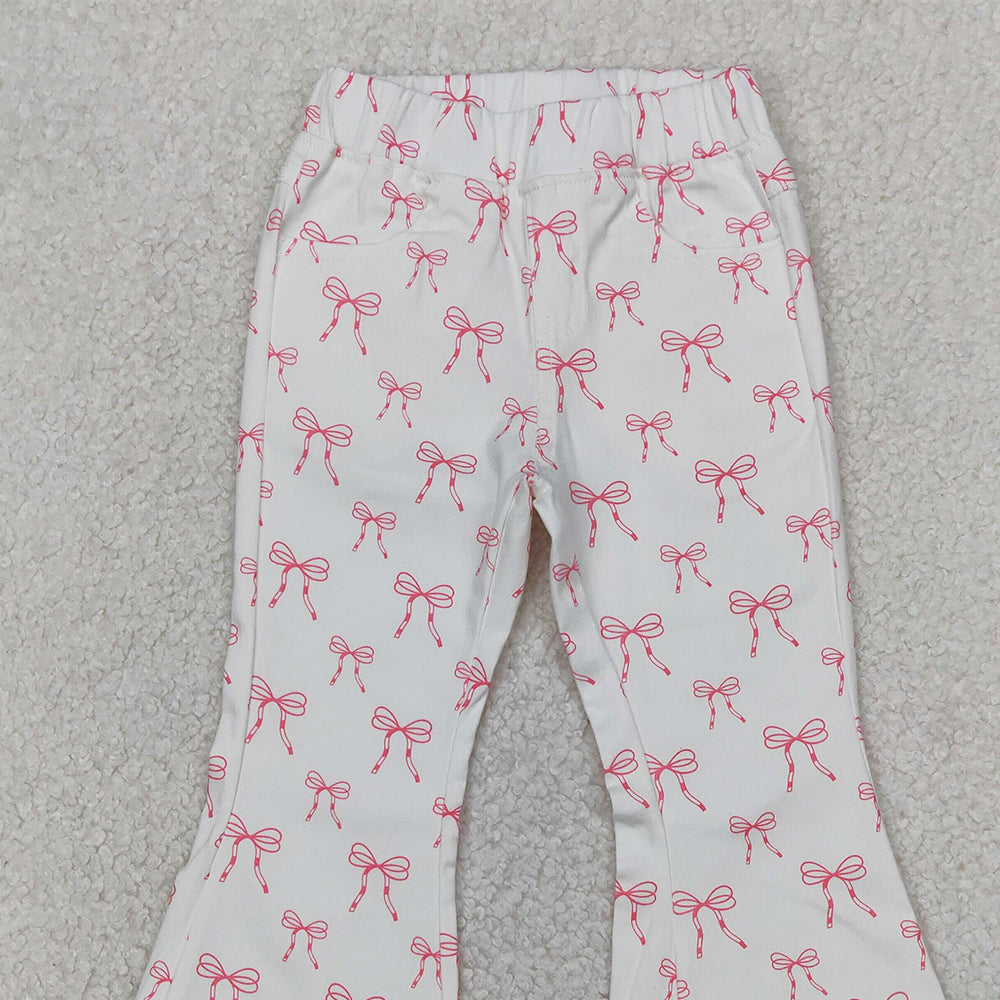 4.07 P0732 RTS NO MOQ Baby Girls Pants White pink bow denim pants kids girls jeans