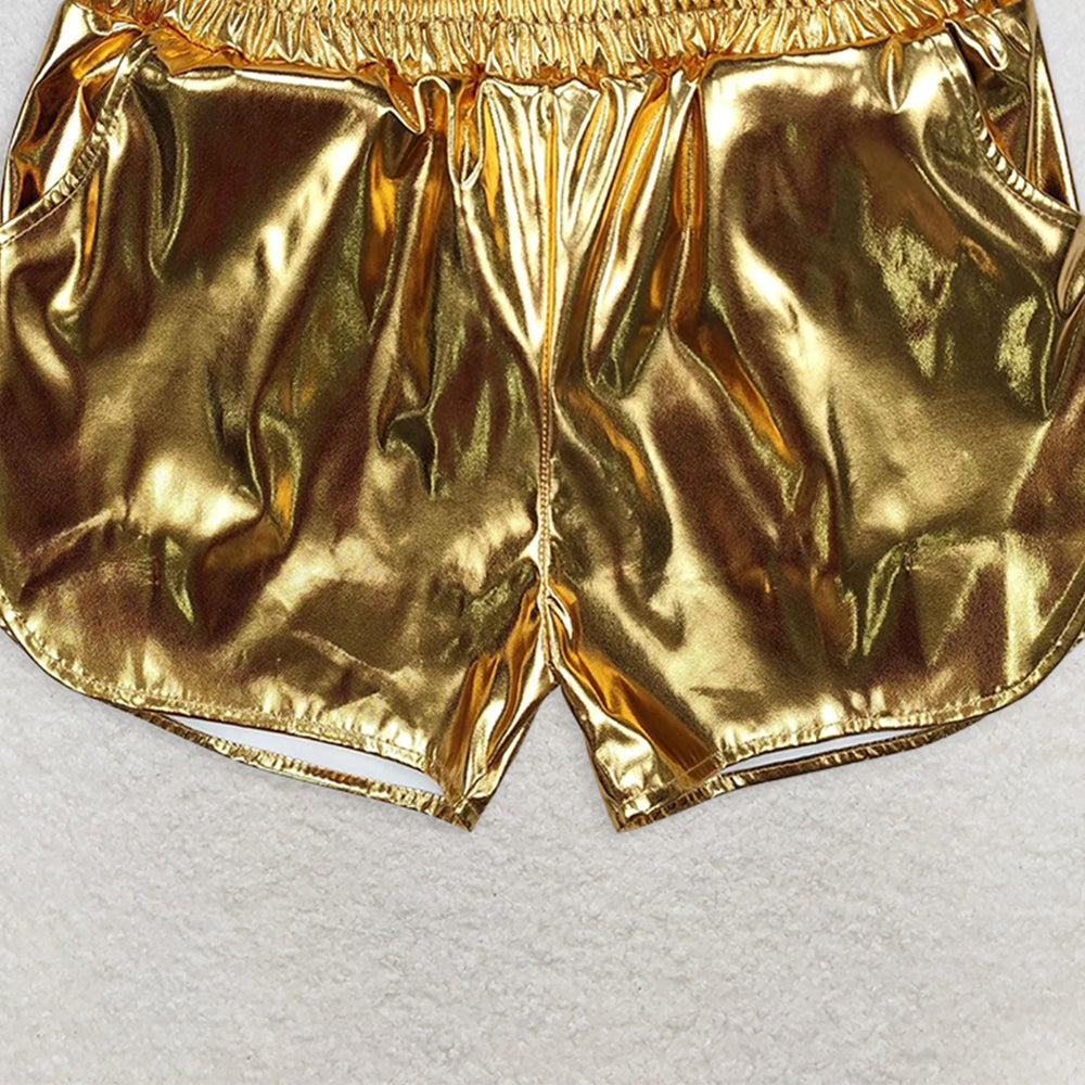 USA Shop (in stock)SS0417RTS NO MOQ Baby Girls Summer Shorts Kids Girls Yellow Leather Summer Shorts