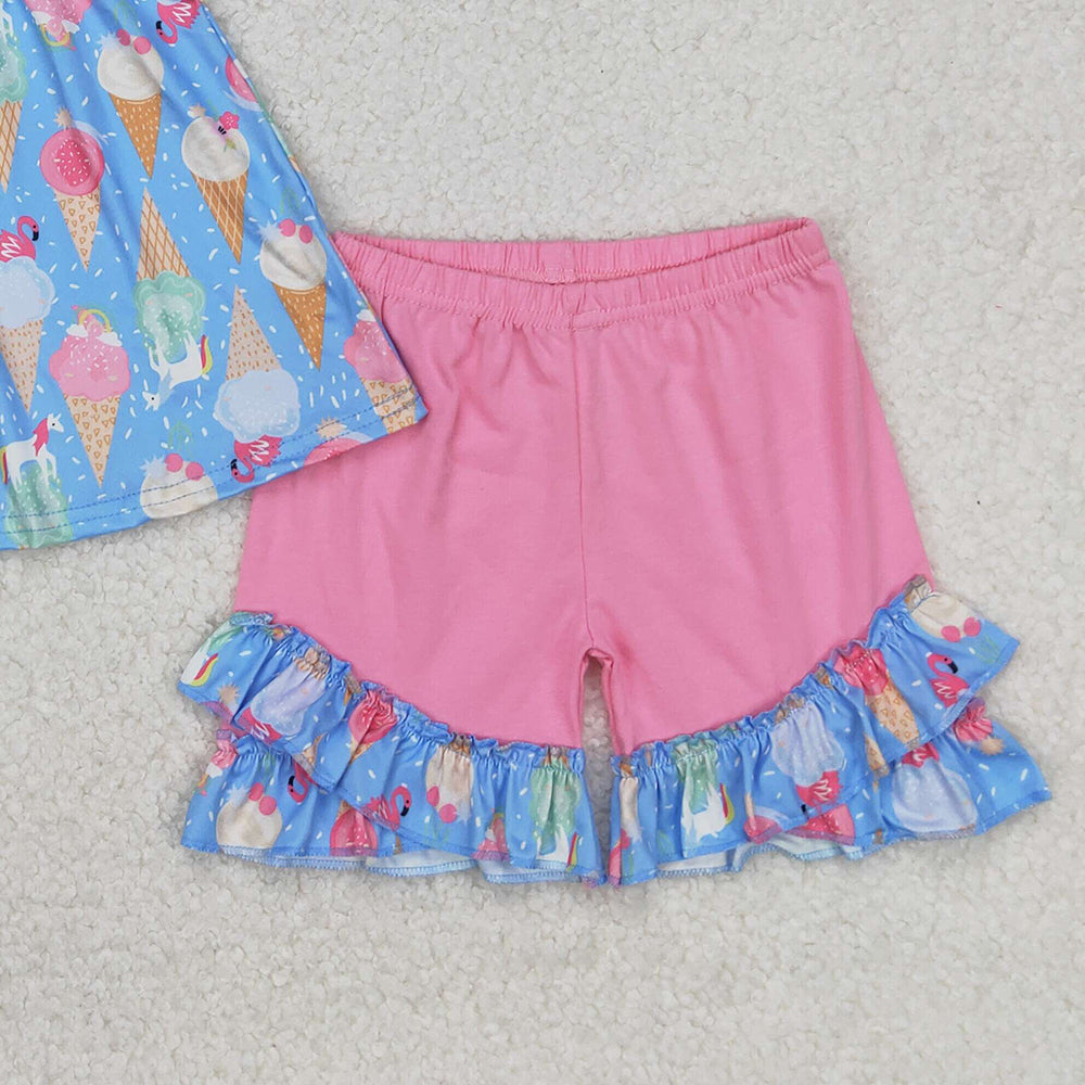 4.08 GSSO2402 RTS NO MOQ Flutter sleeves ice cream tunic shorts girls summer clothes