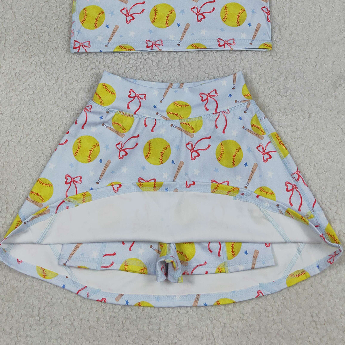 4.13 GSD3836 RTS NO MOQ (In stock)Sleeveless softball bow kids girls summer activewear set