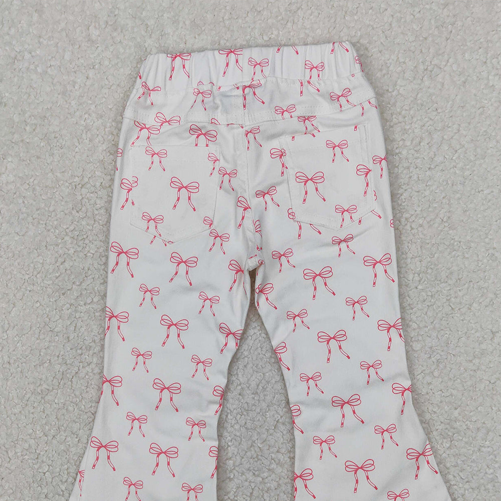 4.07 P0732 RTS NO MOQ Baby Girls Pants White pink bow denim pants kids girls jeans