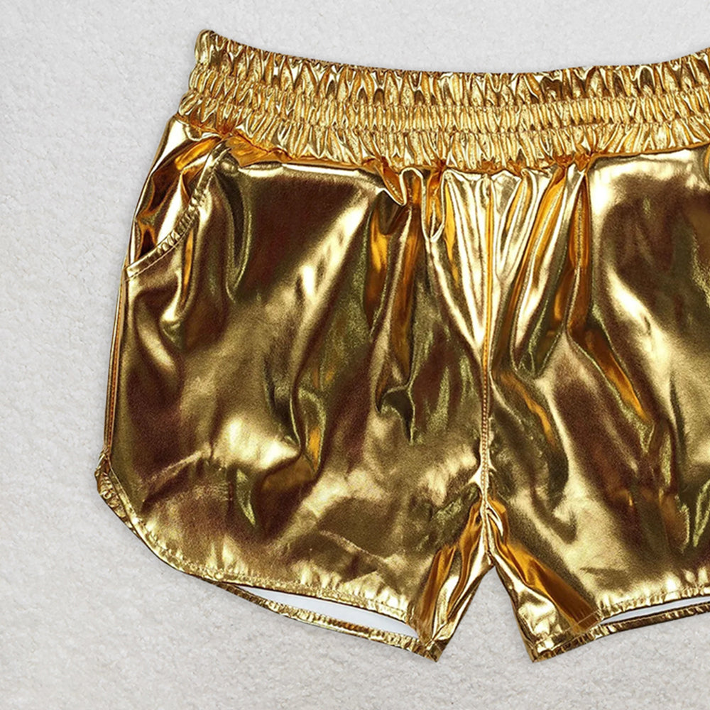 USA Shop (in stock)SS0417RTS NO MOQ Baby Girls Summer Shorts Kids Girls Yellow Leather Summer Shorts