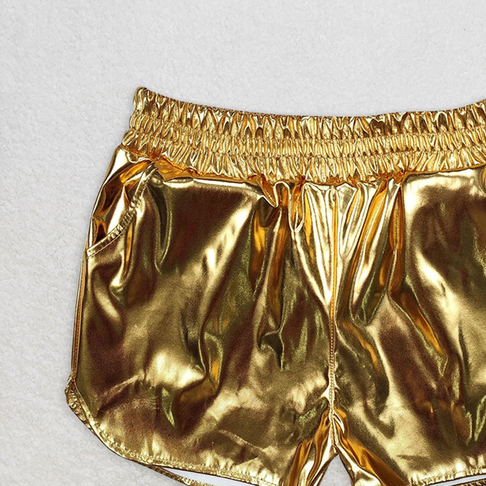USA Shop (in stock)SS0417RTS NO MOQ Baby Girls Summer Shorts Kids Girls Yellow Leather Summer Shorts