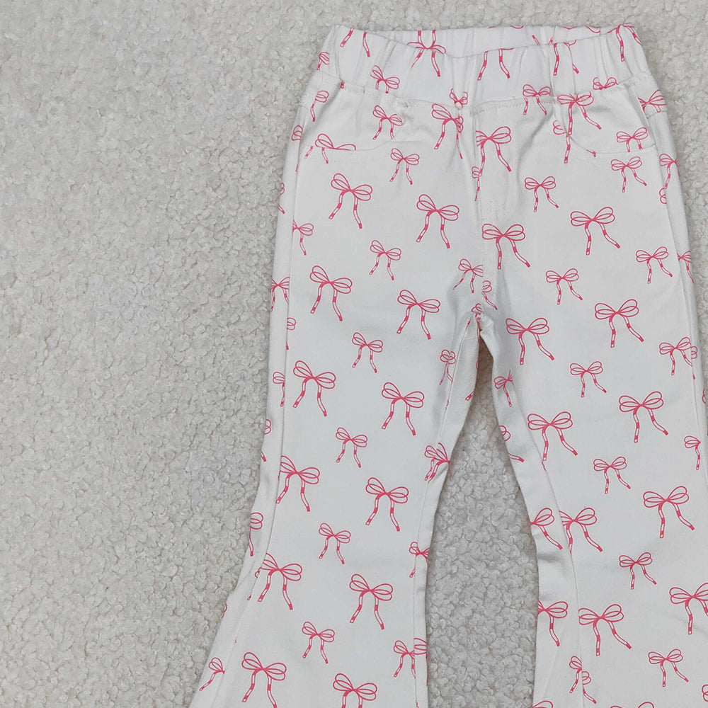 4.07 P0732 RTS NO MOQ Baby Girls Pants White pink bow denim pants kids girls jeans