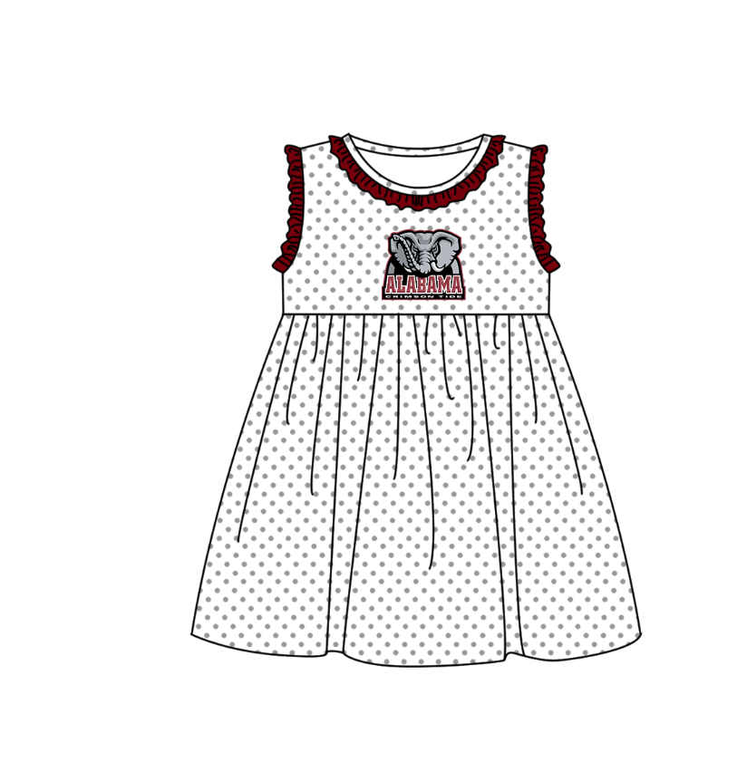 CUSTOM MOQ 5 Baby Girl Red Sleeveless Team Knee Length Dresses