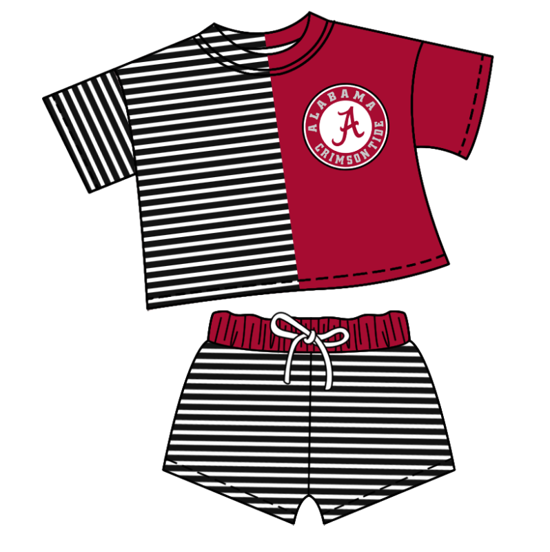 CUSTOM MOQ 5 Baby Kids Red A Top Stripe Shorts Clothes Sets