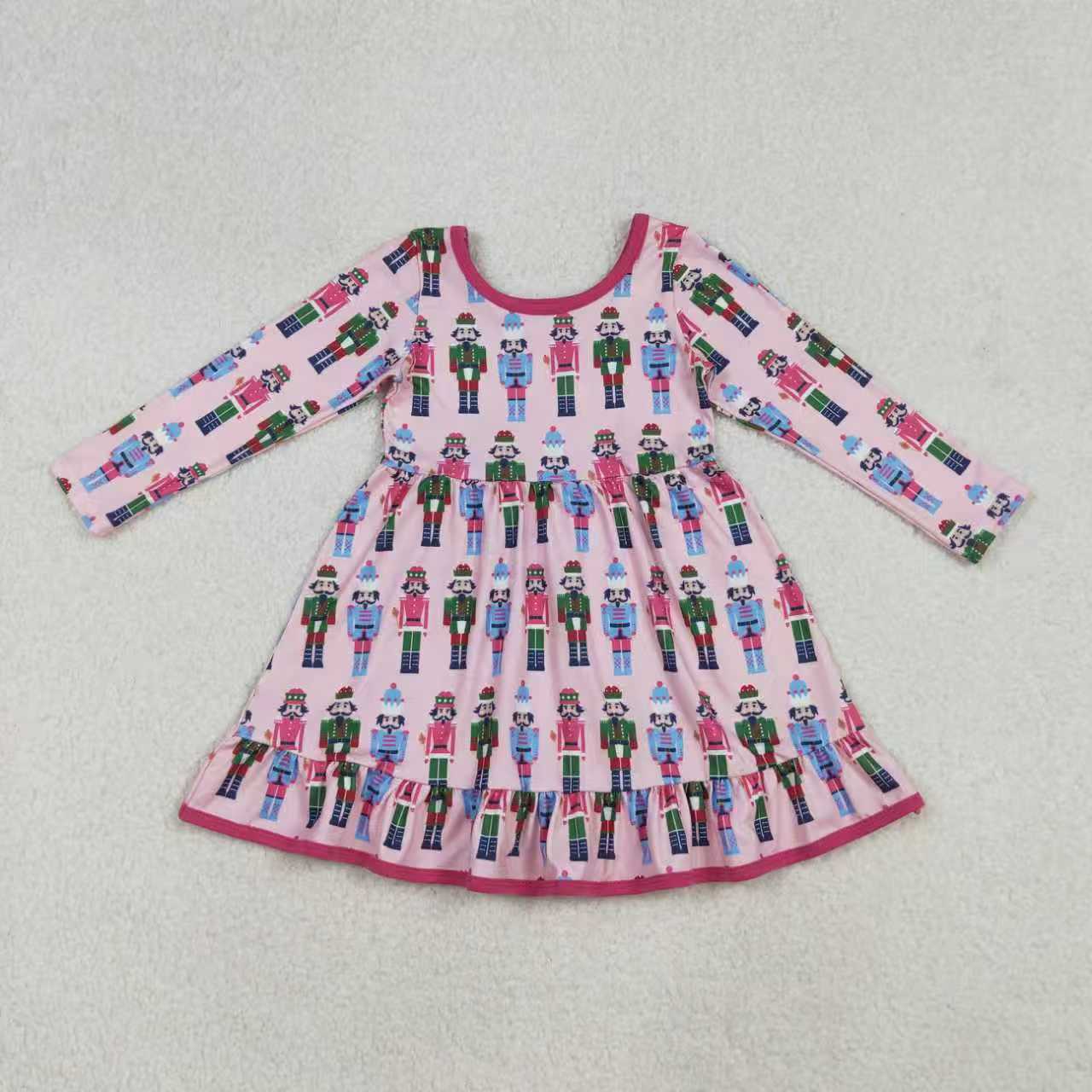9.20 RTS Sibling Baby Boys Girls Soldiers Checked Christmas Ruffle Knee Length Dress Pajamas Sets Footie Rompers