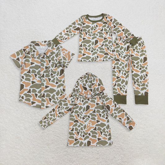 RTS Sibling Baby Boys Green Orange Camouflage Long Sleeve Baby Kids Pajamas Hoodie Shirt Comfortable Sleepwear for Children