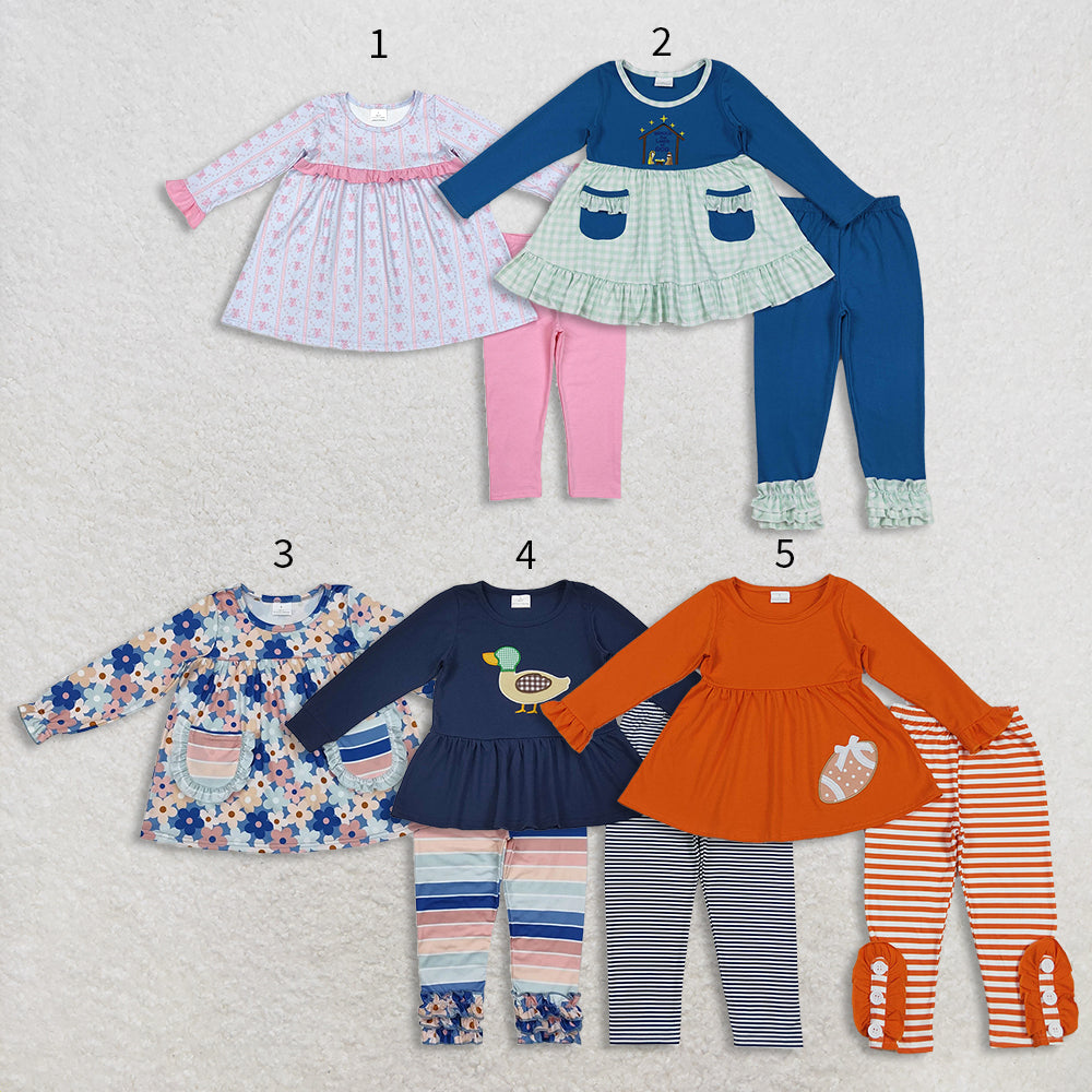 10.21 RTS Sibling Baby Girls Tunic Leggings Pant Long Ruffle Sleeves Clothes Sets