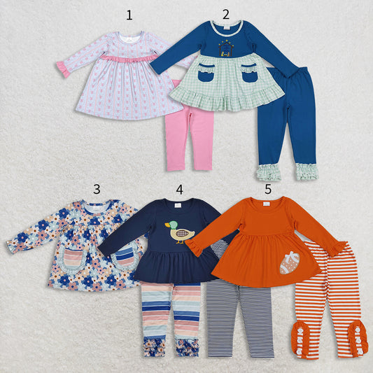 10.21 RTS Sibling Baby Girls Tunic Leggings Pant Long Ruffle Sleeves Clothes Sets