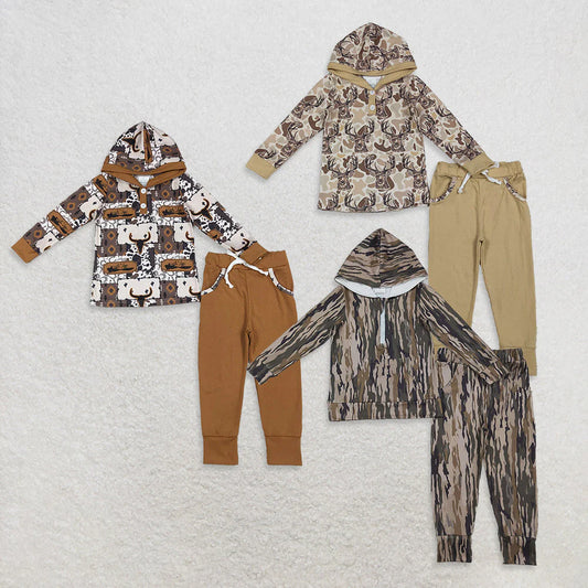 10.22 RTS Sibling Baby Boys Western Hunting Hoodie Top Pockets Leggings Clothes Sets