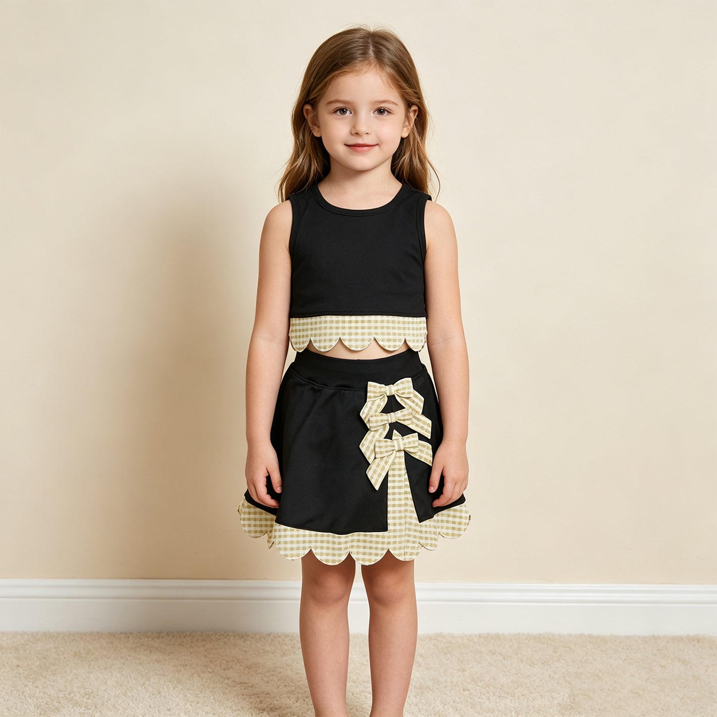 RTS NO MOQ (In stock)yoga fabric GSD4175 Yoga Baby Girls Summer Sleeveless Vest Scallop Skirt Yoga Set