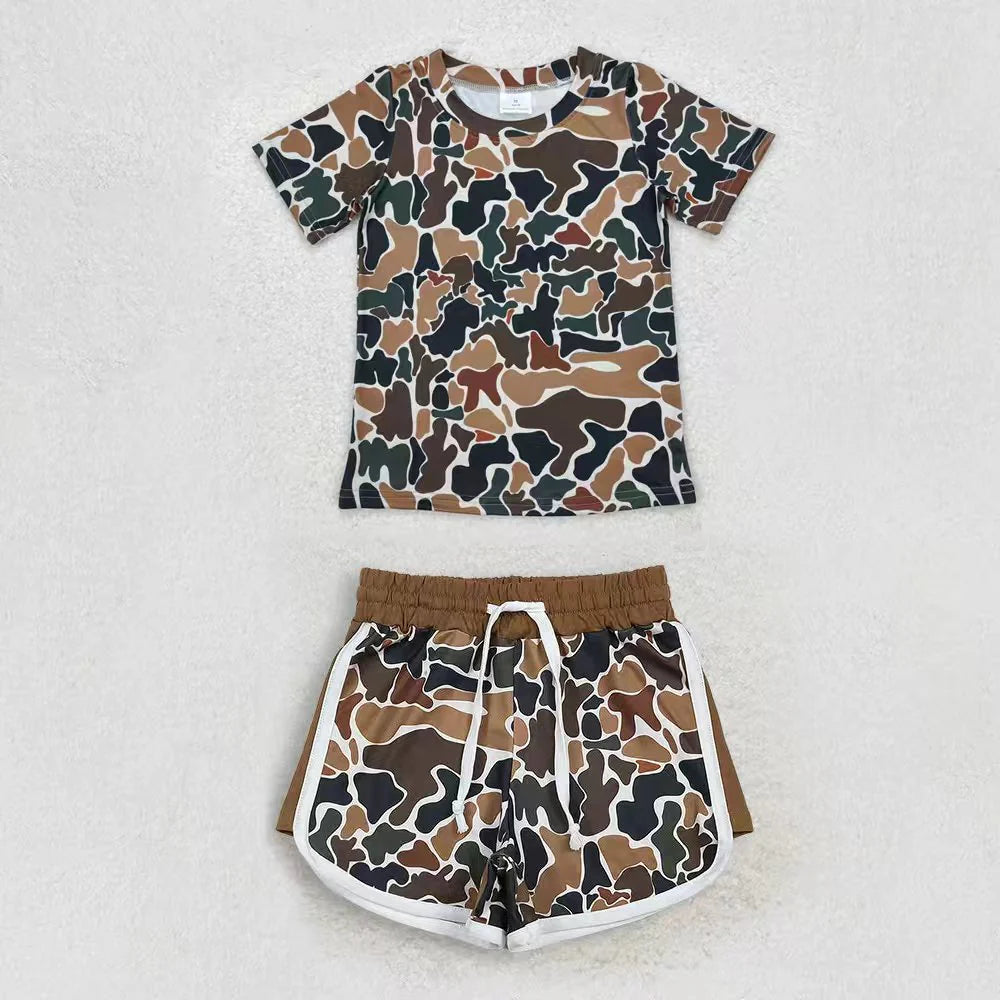12.11 RTS Sibling Baby Boys Girls Southern Dark Brown Camo Top Shorts Clothes Set