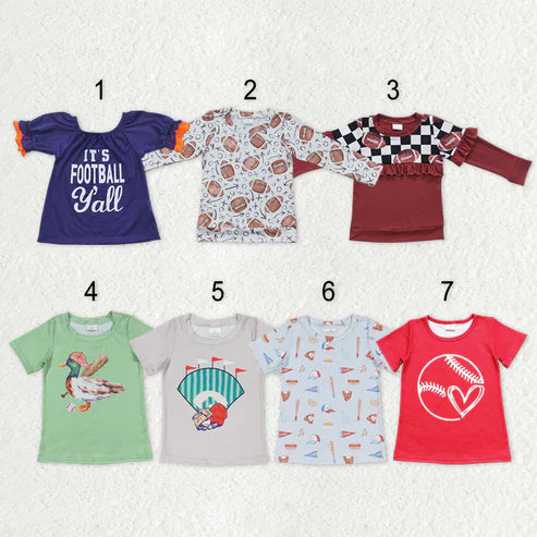 9.25 RTS Sibling Baby Boys Girls Footballs Baseballs Team Tee Shirts Top