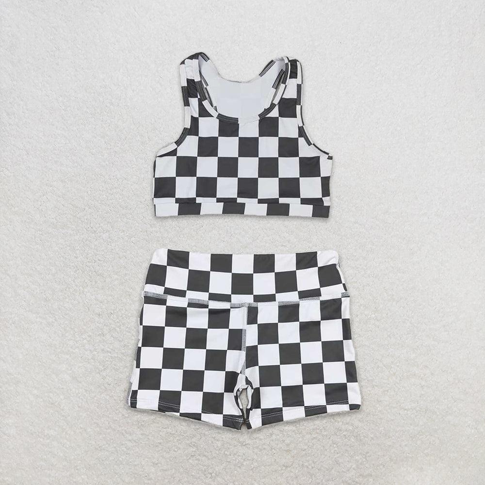 RTS NO MOQ Baby Girl Plaid Sleeveless Top And Shorts Set Black White Outfit for Little Girls Summer Style Infant Clothing Suit