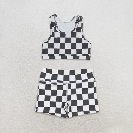 RTS NO MOQ Baby Girl Plaid Sleeveless Top And Shorts Set Black White Outfit for Little Girls Summer Style Infant Clothing Suit