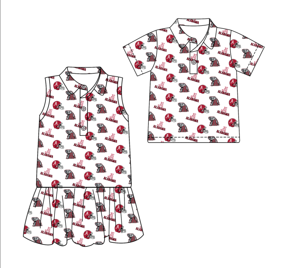 3.11 CUSTOM MOQ 5 Cute Kids Clothing Sibling Boys Baby Girls Summer Short Sleeve Red Hat Elephant Shirt Sleeveless Dress Team Clothes Sets