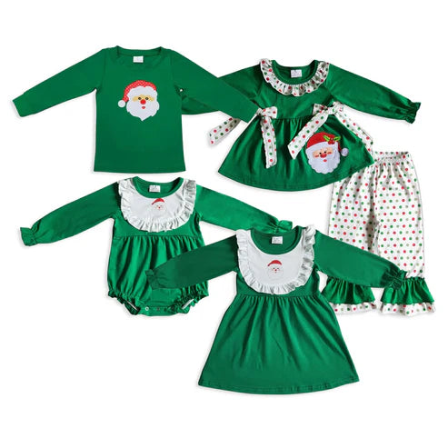 9.20 RTS Sibling Baby Boys Girls Embroidery Santa Christmas Tee Shirts Clothes Set Knee Length Dress Rompers