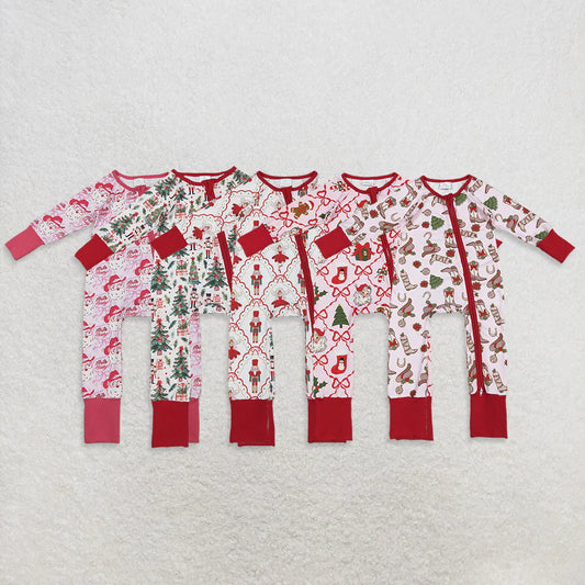 10.22 RTS Sibling Baby Girls Long Sleeves Christmas Two Way Zip Convertible Rompers