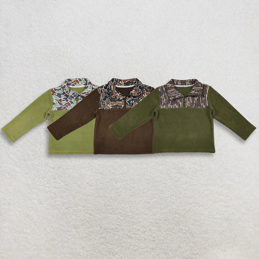 10.23 RTS Sibling Baby Boys Long Sleeve Camo Zipper Western Pullover Sherpa Tops