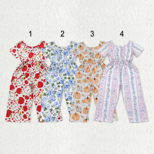 10.16 RTS Sibling Baby Girls Short Sleeve Flowers Bows Pockets Pants Jumpsuits