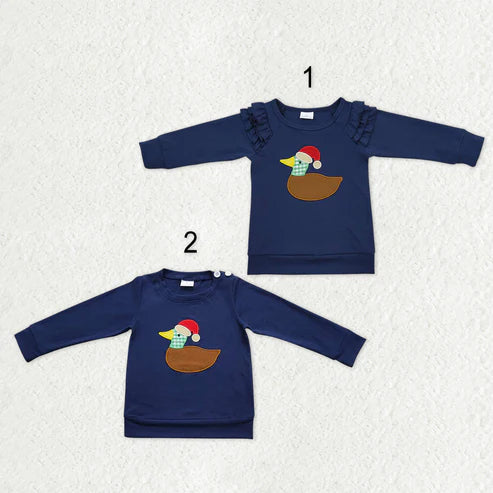 9.25 RTS Sibling Baby Boys Girls Embroidery Hat Duck Christmas Tee Shirts Top