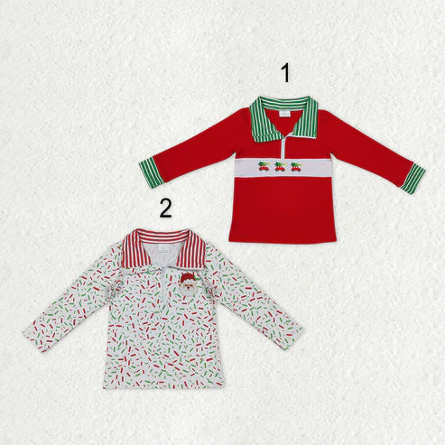 9.25 RTS Sibling Baby Boys Girls Embroidery Santa Trees Christmas Zipper Pullovers Top