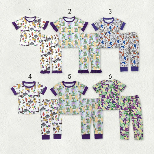 10.22 RTS Sibling Baby Boys Girls Mardigras Top Pants Pajamas Sets