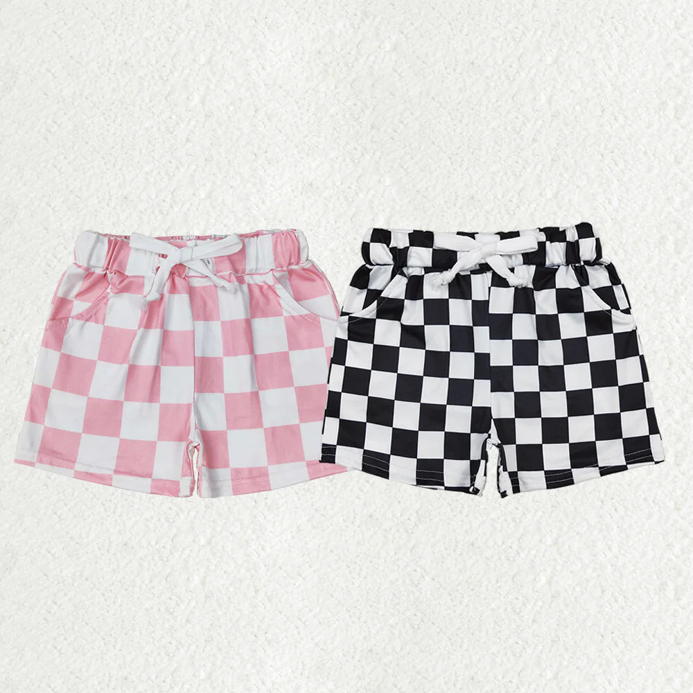 10.4 RTS Sibling Baby Girls Pink Black Plaid Summer Shorts Bottoms