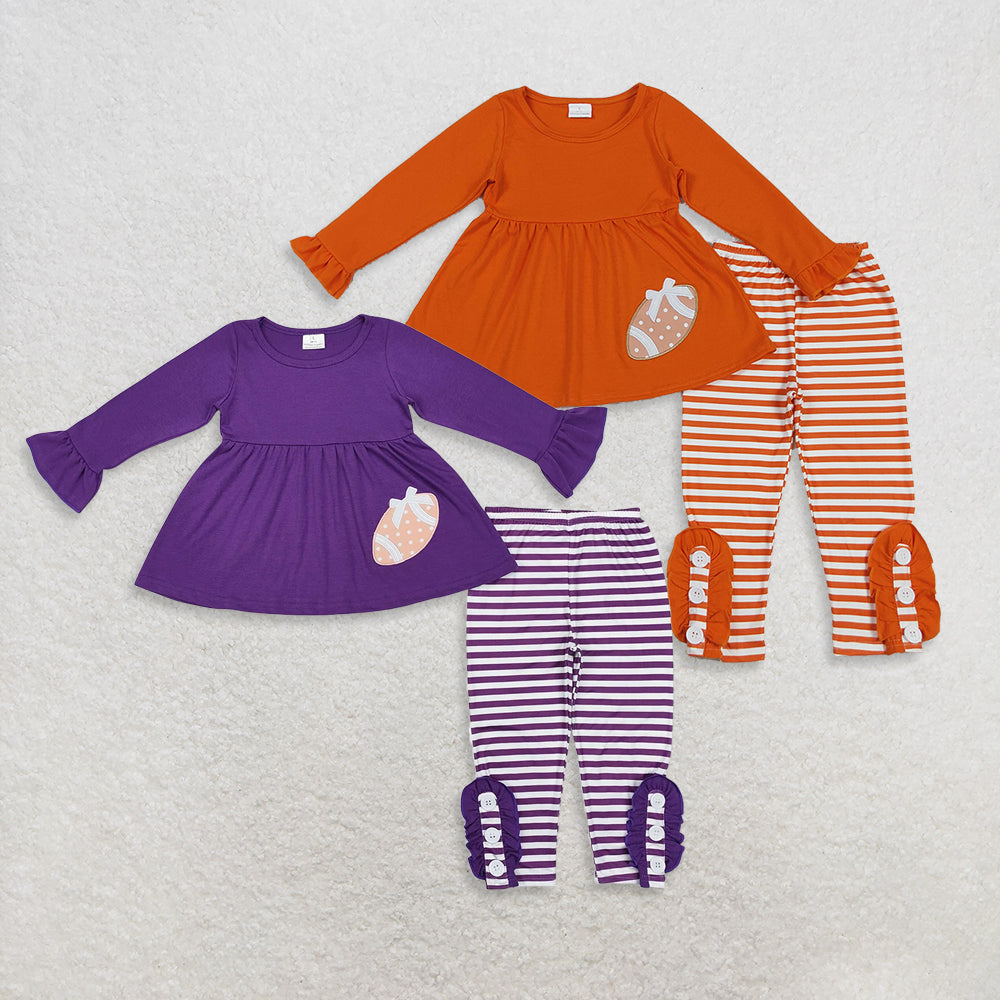 RTS Sibling Baby Girls Winter Outfits Long Sleeve Football Tunic with Stripe Leggings Sports Team Uniform Top And Bottoms Set for Kids