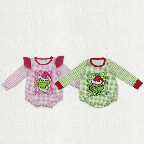 10.10 RTS Sibling Baby Boys Girls Long Sleeve Grin Christmas Checked Rompers