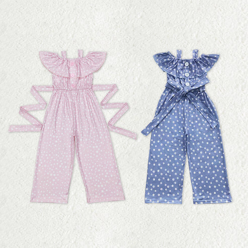 10.16 RTS Sibling Baby Girls Straps Button Polka Dots Pants Jumpsuits