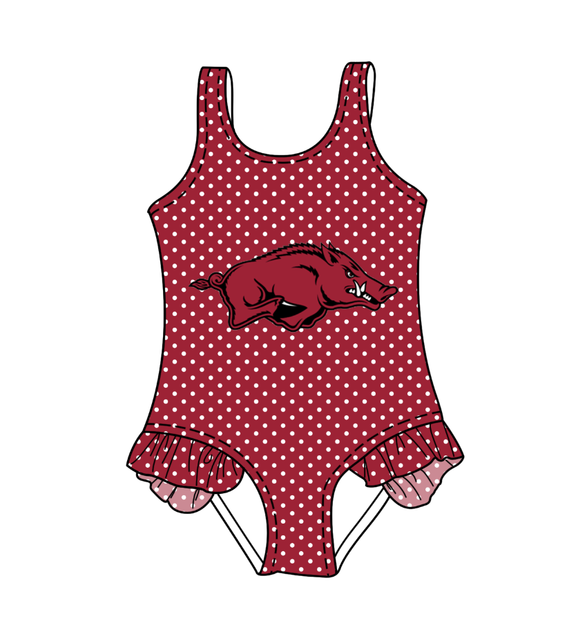 CUSTOM MOQ 5 Cute Comfortable Clothing For Kids Baby Girls Red Polka Dots Ruffle One Piece Swimsuits