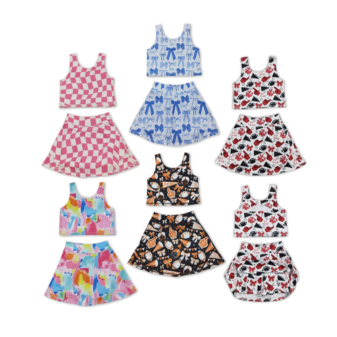 10.1 RST Sibling Baby Girls Sleeveless Bows Cheer Vest Top Yoga Athletic Skorts Sets