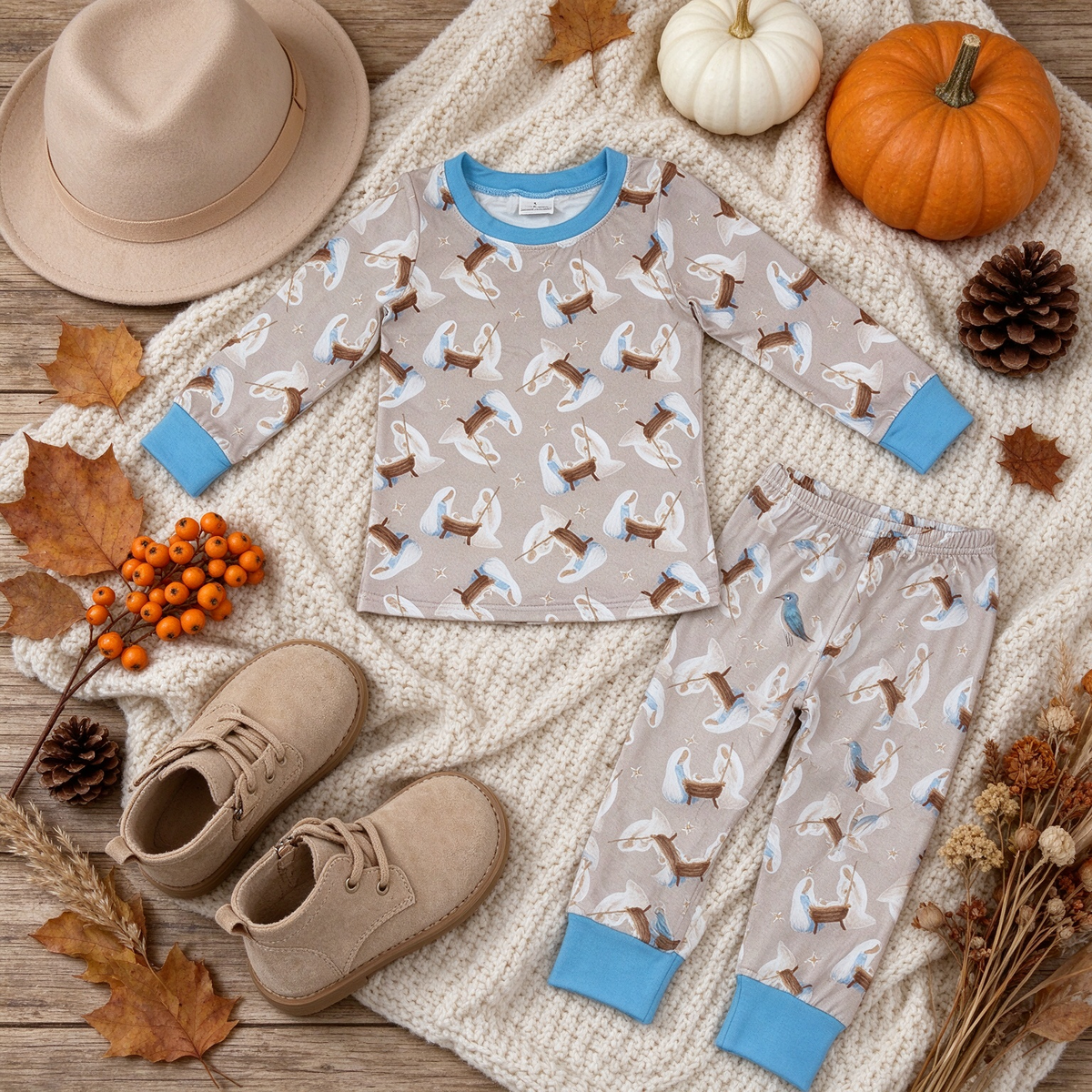 RTS NO MOQ (In stock)milk silk BLP1535 Baby Boys Long Sleeve Top Pant Pajamas Christmas Sets