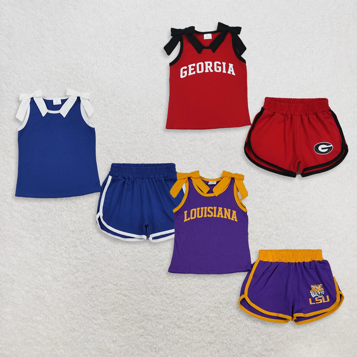 RTS Sibling Baby Girls Sleeveless bow top shorts school team print outfits